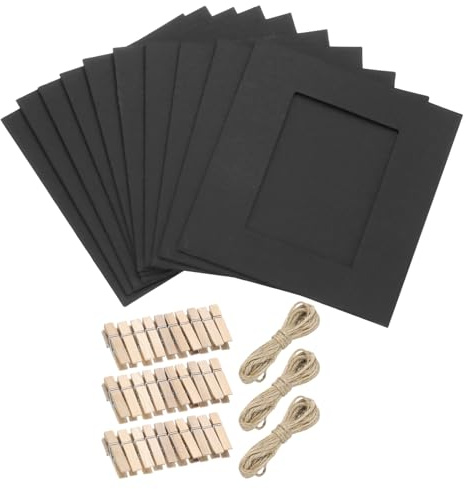 MECCANIXITY 30PCS Paper Photo Frames, 4 x 4 Inch Cardboard Picture Frames with Clips & Strings, DIY Photo Hanging Display for Home Office Decor, Black