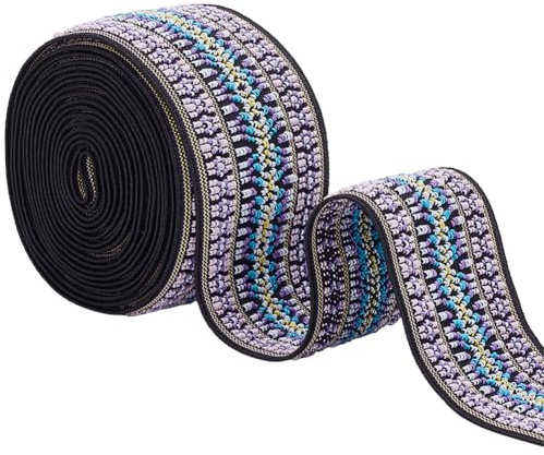 BENECREAT Fascia Elastica Jacquard Da 2.3 m, Nastro Ricamato Intrecciato Da 50mm, Fascia Da Cucito In Tessuto Boho per Decorazioni di Abbellimenti di Accessori Artigianali Fai Da Te