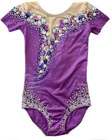 Kmarouse Mädchen-Trikot for Rhythmische Gymnastik, Hohe Elastizität, Handgefertigtes Gymnastik-Outfit for Wettkampf Und Leistung(XXS)