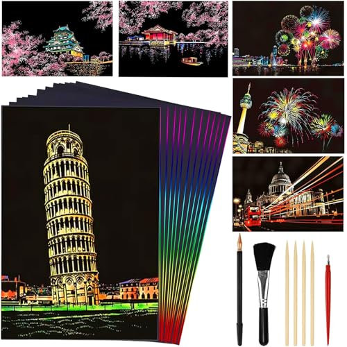 agogue 19 Stck 200 * 140mm Kratzbilder (7 Stck Zeichenwerkzeug), Kratzbilder fr Kinder & Erwachsene, Scratch Art Kratzbild, Scratch Painting fr DIY Crafts, Home Decor, Art Project Games