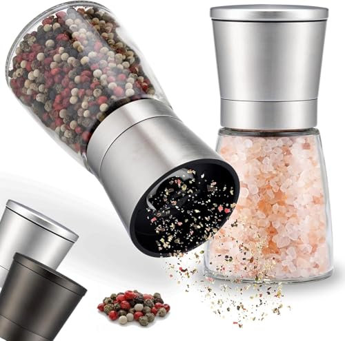 3 Set Poivre en Acier Inoxydable avec Broyeur Céramique, Set de Moulins à Épices en Acier Inoxydable de Haute Qualité pour Sel, Poivre & de Nombreuses Autres Épices