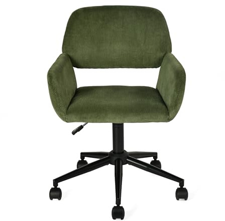 Meuble Cosy Fauteuil de Bureau Chaise de Coiffeuse Ergonomique Siège Pivotant Hauteur Réglable avec Accoudoir en Velours Côtelé Capacité 120 kg pour Enfant Adulte Vert