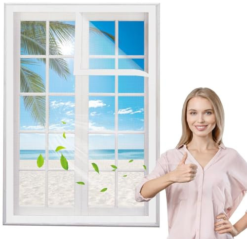 Moustiquaire Sur mesure en Fibre de Verre Ignifuge Grand Store Toile Filet Voile Film Plissée Adaptable Rigide Anti Moustique Mouche Insecte 50x125cm Blanc pour Porte Fenêtre Baie