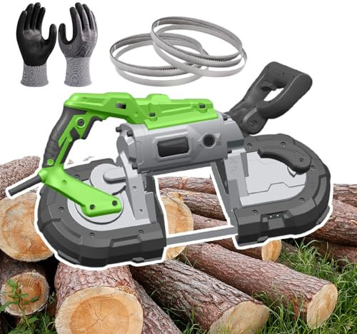 Scie à ruban portable pour la coupe du métal, puissance de 1100 W avec vitesse de lame variable, comprend plusieurs lames de scie et gants, idéale pour le bois, la viande congelée et les barres en