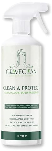GraveClean Headstone Cleaning, Natural Stone Safe, 1L Spray Bottle, for Marble, Granite, Sandstone