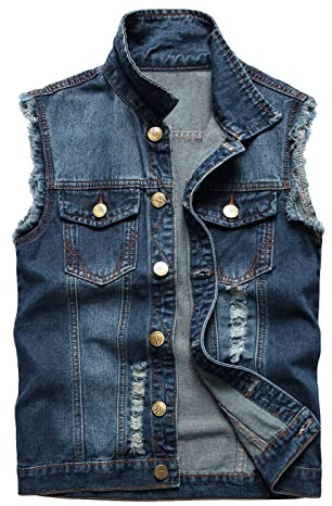 Même style pour hommes femmes gilet en jean hommes sans manches slim fit rétro déchiré gilet en jean décontracté