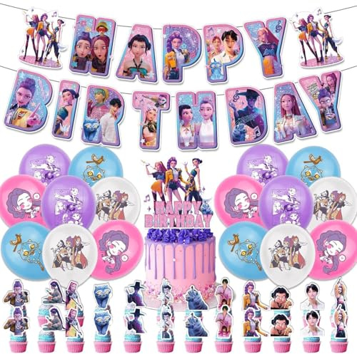 Birthday Decorations Idol Movie Hunters Happy Birthdays Party Decorations Kit,for School Classroom Decor Fan Meeting Birthday Parties Etc