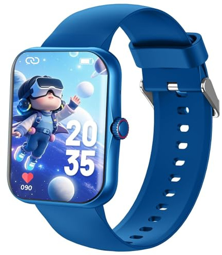 PTHTECHUS Montre Connectée Enfant avec Appel Bluetooth, 1,83 Fitness Tracker pour Garçon Fille 5-16 Ans, 120+ Modes Sport Podomètre Réveil Jeux Étanche IP68 Cadeau Anniversaire,Bleu
