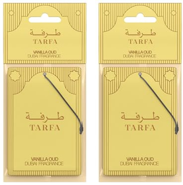 TARFA Vanilla Oud Car Air Freshener, 2 Pack | Two strong, long-lasting oil-based carded fresheners with a Vanilla Oud scent, formulated in Dubai and made in the UK.