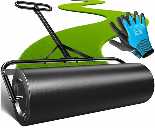 KESSER® Rodillo para césped de metal, rellenable con agua o arena, con 63 litros de capacidad y 99 cm de ancho | Rodillo de jardín incluye guantes | Rodillo manual, rodillo para césped, rodillo de