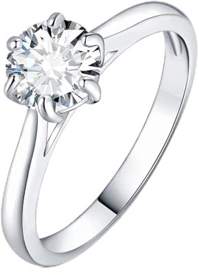 JewelryPalace 1ct klassisk 14K vitguldpläterad solitärring för kvinnor med skapad moissanit, simulerad diamant runda stenringar, enkel förlovningsring 21