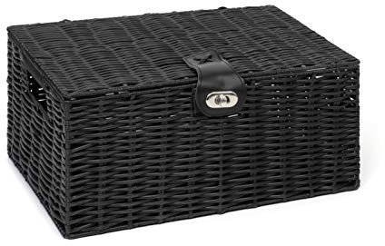 ARPAN Medium Resin Woven Storage Basket Box With Lid & Lock - Black