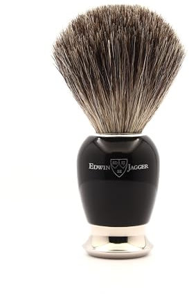 Edwin Jagger 81SB586AMZ Classico pennello da barba esfoliante in puro tasso imitato di ebano con supporto per crema da barba o sapone da barba per uomo e donna (nero)