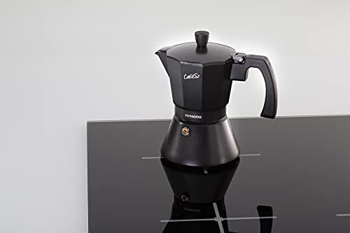 Pensofal, CafeSì Noir, Caffettiera moka in alluminio adatta all'INDUZIONE in scatola regalo, 6 tazze, Nero