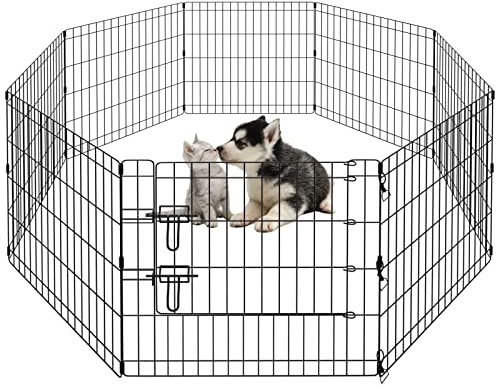 PEEKABOO Dog Pen Pet Playpen Dog Fence Indoor Foldable Metal Wire Exercise Puppy Play Yard Pet Enclosure Outdoor 8 Panels 24 Inch (Only Black playpen)