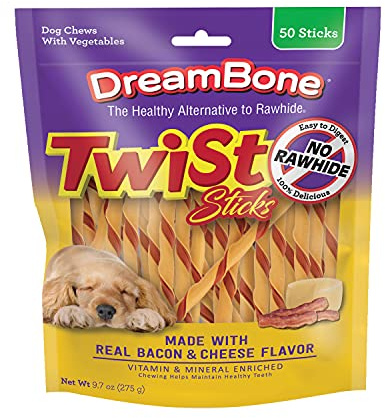DreamBone Twist Sticks, Made With Real Bacon And Cheese Flavor, Rawhide-Free Chews For Dogs, 50 Count