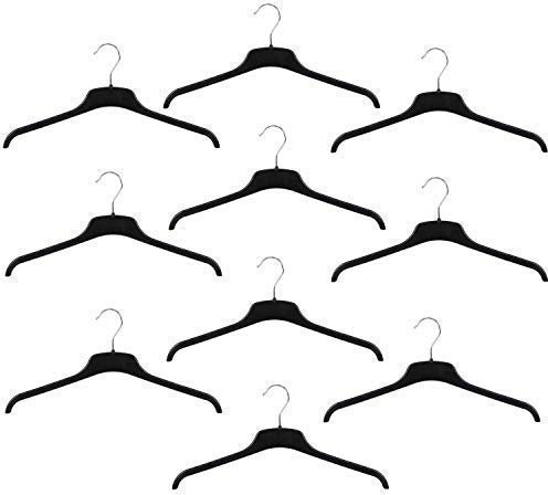 VR7 Multi Pack Strong Black Adult Plastic Coat Clothes Hangers with Notches - 45cm (17.50inches) (Black, 10)