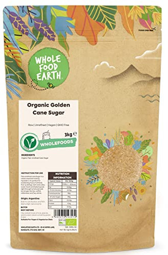 Wholefood Earth® Organic Golden Cane Sugar - 3kg - Unrefined (packaging may vary)