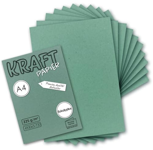 GUSTAV NEUSER - 25 fogli di carta kraft vintage, colore verde eucalipto, DIN A4, 21 x 29,7 cm, 210 x 297 mm, 240 g/m², carta naturale riciclata