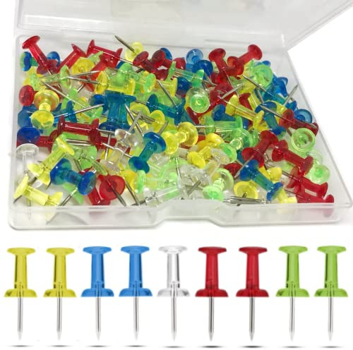NEDBLUE Clear Push Pins - 120 Clear ColouredDrawing Pins with Storage Box, Thumb Tacks for Cork, Notice and Bulletin Boards - Map Pins