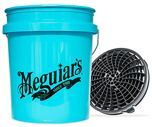 detailmate Autowäsche Set: Meguiars Blauer Wasch Eimer 5 Gallonen (19 l) mit Detail Guardz Dirt Lock Wascheimereinsatz Schwarz für eine kratzerfreie Handwäsche
