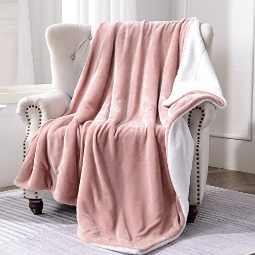 SOCHOW Sherpa Fleece Throw Blanket, Double-Sided Super Soft Luxurious Plush Blanket 127cm×150cm, Dusty Pink