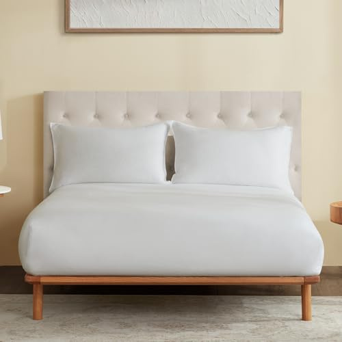 DAPU Drap-Housse 100% Lin, 140x200 cm, Oeko-TEX, Profondeur de Poche 30 cm, Housse de Matelas élastique Ultra Respirante, Doux au Toucher, Blanc
