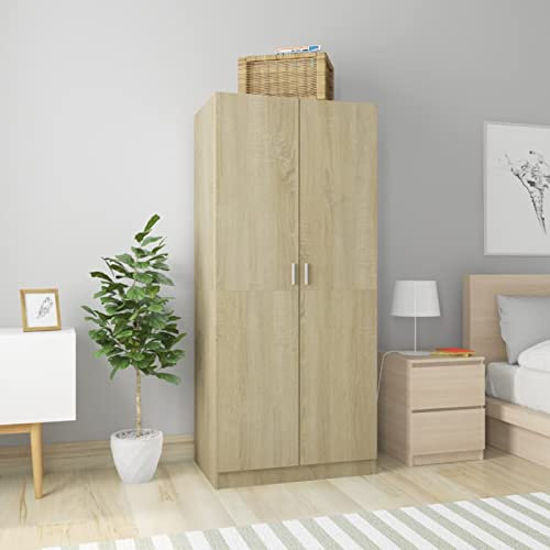Keketa Garderob med 2 dörrar garderobsskåp sovrumsskåp hallskåp garderob med stort fack för sovrum Sonoma-ek 80 x 52 x 180 cm trämaterial