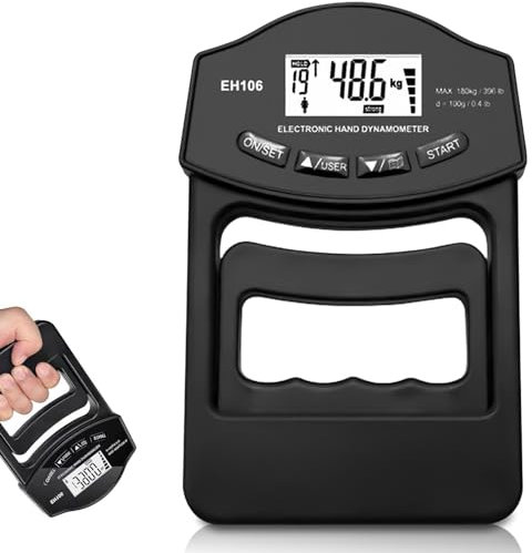 Medidor de fuerza digital de mano, negro, 396 lb/180 kg, dinamómetro de mano con cable de carga USB, agarre electrónico, medidor de fuerza de agarre, pantalla LED, fuerza de entrenamiento, medidor de