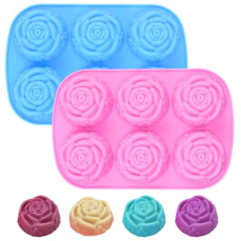 Bekecidi 2 Stück Silikonform Blüten, 3D Rose Silikon Backform Schokoladenformen in Lebensmittelqualität, Leicht zu Entformende Silikonformen zum Backen Süßigkeiten Gelee Eiswürfeln Muffins(Rosa, Blau)
