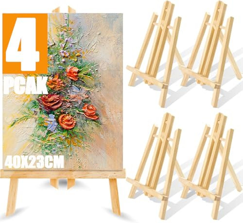 Chevalet Bois Peinture Pliable, Mini Chevalet pour Exposer des Peintures à Huile, Aquarelles, Cadres et Photographies (Bois, 4PCS-39CM)