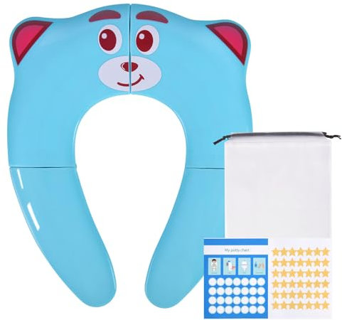 HOTUT Foldable Toilet Seat Children,Tragbar Reise Toilettensitz mit Storage Bag und Belohnungsaufkleber,Children's Toilet Seat,Rutschfest Travel Potty Seat für Kleinkind/Kinder(Blau)