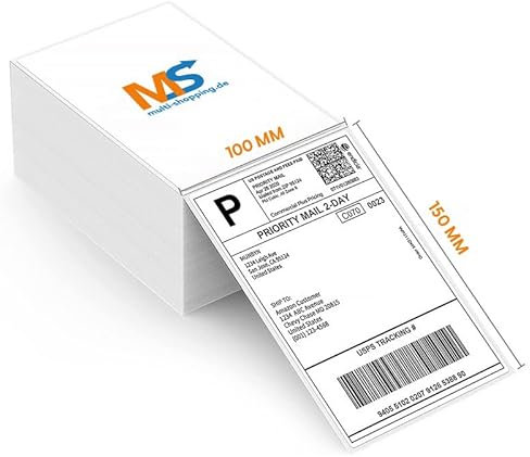 Versandetiketten 4x6 Thermo Etiketten 100 x 150 mm - 500 Etiketten Selbstklebend Leporello Falzetiketten Perforiert DHL Wasserfester Versandaufkleber, BPA Frei