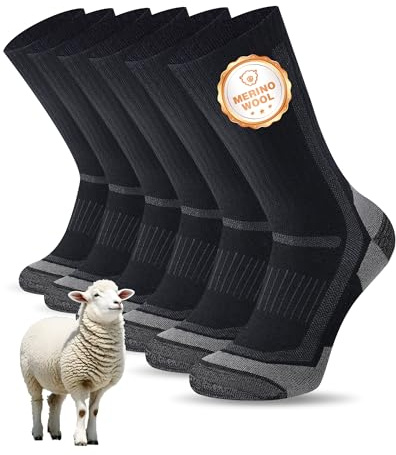 SockWaddles Merino Vandringsstrumpor Dam och Herr, 3 Par | 50% merinoull med fuktreglering, vadderad sula och elastiskt hålfotsband; för vandring, löpning och arbete