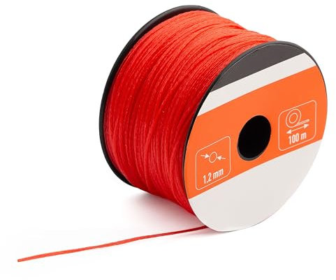 MIVOS Cuerda de albañilería - Cuerda de albañil 100 m, Grosor 1,2 mm - Cuerda de plomada roja - Cuerda de construcción - Cuerda de plomada - Cuerda de Yeso Duradera y Resistente al desgarro - 210N