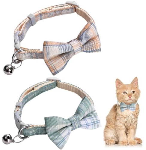 CULEO Colliers pour chats Colliers pour chat 2 pièces, colliers pour chat, colliers pour chat en velours avec clochettes et nœuds papillon, réglables, adaptés aux petits chiens