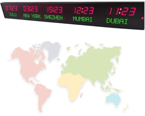 Horloge Mondiale À 5 Fuseaux Horaires, Grande Horloge Numérique À LED De 1,8 Pouces, Affichage À 2 Modes, Réglage De La Luminosité, pour Les Aéroports Internationaux, Les Hôtels Et Les Entreprises