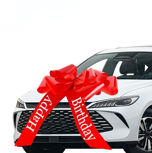 Zyluniy Fiocco per Auto Grande Rosso 58 cm 23, Fiocco Regalo Gigante prestampato con Buon Compleanno, Fiocco Regalo Grande, Fiocchi per Auto e Confezioni Regalo (Rosso)