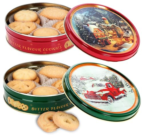 Boîte de biscuits au beurre de Noël 114g – design aléatoire – assortiment de bonbons, aux arômes naturels – boîte métallique festive avec biscuits pour l’Avent et Noël
