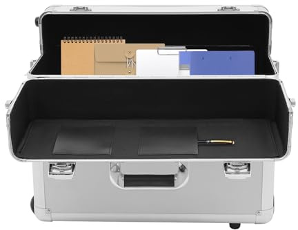 Densony Valigetta da pilota, arrotolabile, 39 x 24 x 48 cm, con asta telescopica e scomparto rimovibile per laptop, in alluminio, per viaggi d'affari e ufficio