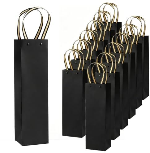 12 stycken presentpåsar, flaskpåsar för vinflaskor med handtag, premium förstärkt presentpåse, julpåsar till jul, bröllop, fest