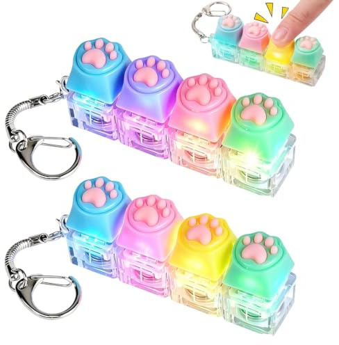 2 Piezas Pata de gato Teclado Fidget Toys, Teclado Fidget Toys, Juguete Fidg-et para Teclad0, 4 Botón Llavero Antiestrés, Juguete Fid-get de Teclad0, Llavero de Tecla-do Fid-get, para Alivio del Estré