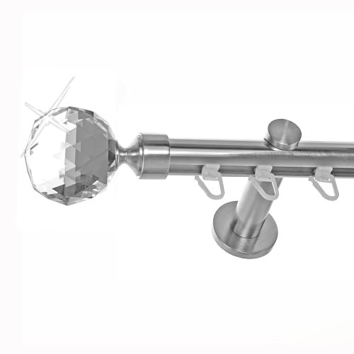 BASIT Innenlauf Gardinenstange 1 läufig Wandmontage 160 cm lang Edelstahl Optik I Vorhangstange mit Schiene 1läufig Ø20mm I 120-600 cm wählbar H30