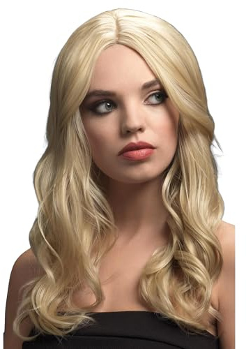 Smiffys Fever Kollektion, Khloe Perücke, Dunkelblond, Lang, Wellig mit Mittelscheitel, 56cm/22in Halloween