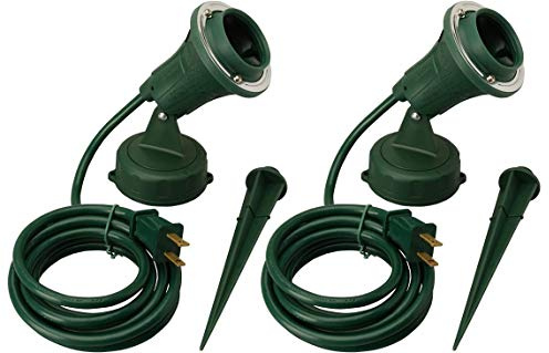 Woods Outdoor Floodlight Fixture with Stake (6-Feet Cord, 120V, Green) (2 Pack)