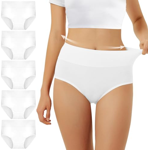 FALARY Bragas Mujer Cintura Alta Algodón 5 Piezas Blanco L