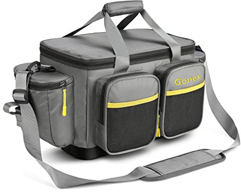 Gonex Angeltasche, Wasserabweisende Aufbewahrungstasche aus Polyestermaterial mit gepolstertem Schultergurt und Rutschfester Unterseite, geeignet für 3600 3700 Tackle Box, Grau