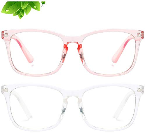 KUGUAOK 2 Pack Kids Blue Light Blocking Glasses, Boys Girls Computer Gaming TV Glasses, Lightweight Eyeglasses Frame (Age 4 to 12)