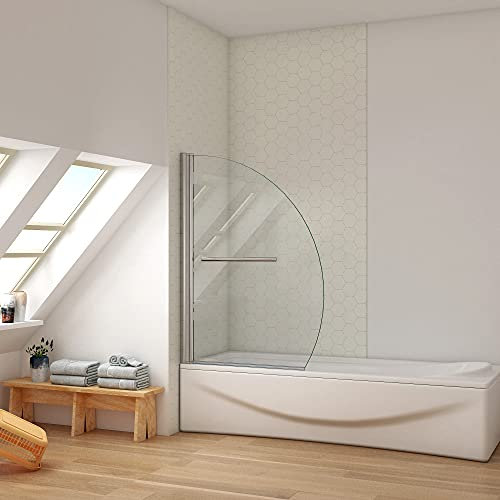Ducha Casa 150x100cm Mampara de bañera de media luna abatible 1 hoja, sin marco exterior, 8mm cristal templado antical, aluminio cromado