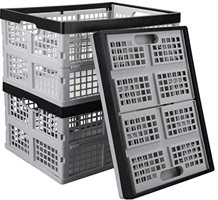 Buyitt 3-Pack 30 L Plastic Folding Crate, Stackable Collapsible Basket, Storage Milk Crates, Grey